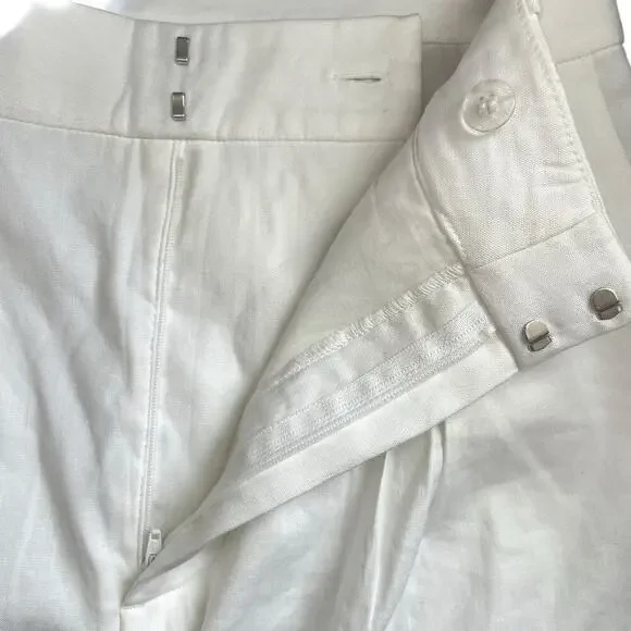Jenni Kayne Riley Linen Blend Pleated Front Relaxed Fit Trouser Pants White Sz 4